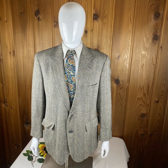 VTG Brooks Brothers Brooksgate Blazer Jacket Suit Coat Gray Herringbone USA 44R - Picture 4 of 12